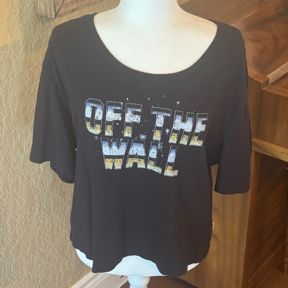 Vans Black Graphic Crop Harley Davidson style biker Tee Shirt Sleeve